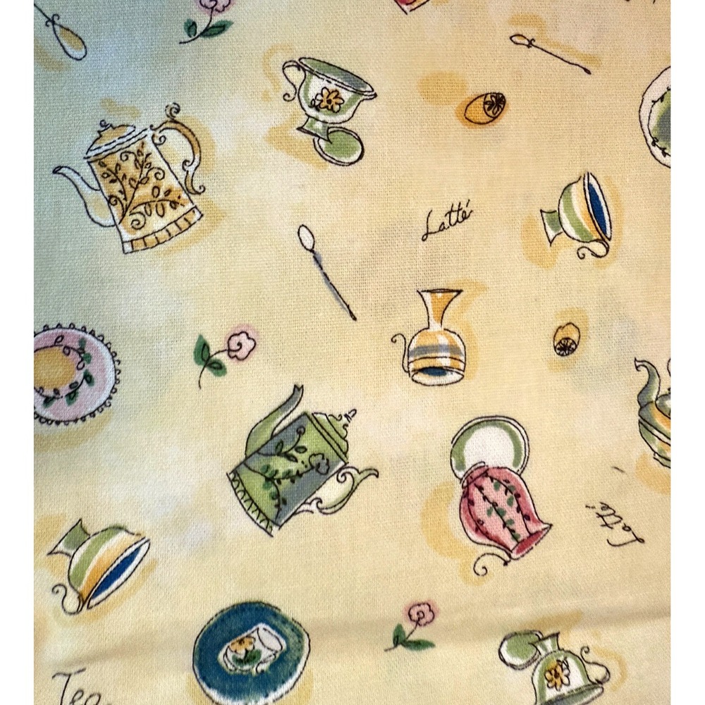 VTG new Waverly Tea Coffee Latte Fabric 1.9 yards‎ Yellow Cotton 45" X70" kettle